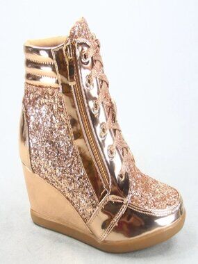 NEW Glitter Sneaker Women's High Top Lace Up Wedge Booties Shoes Size 5.5 - 10